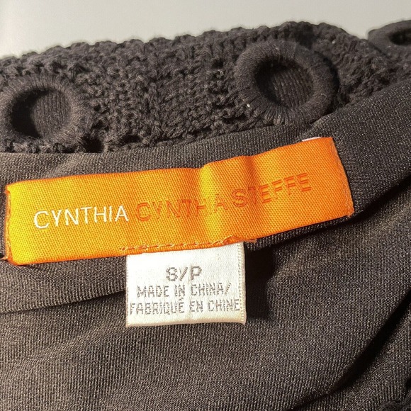 Cynthia Steffe Knit Shift Dress S Black Crochet Eyelet 3/4 Sleeve Knee Length - Picture 7 of 9